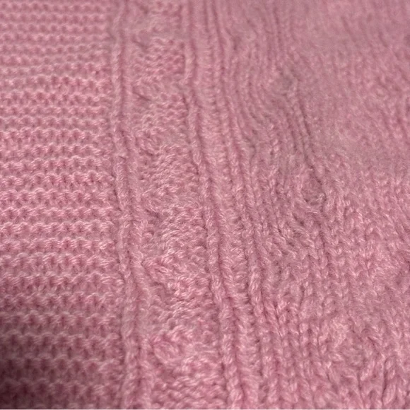 Mariele Waithe 100% CASHMERE fringed cable-knit scarf Cozy Pink Soft Girl 8X66 - Picture 11 of 13